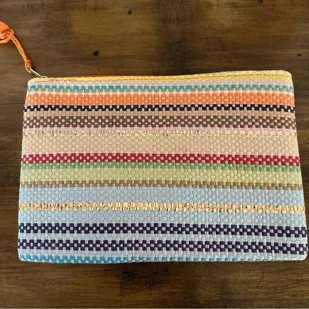 Women's Multicolor Zippered Paper Tassel Pouch GUC